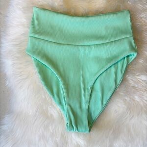 Kulani Kinis Mint Green Ribbed High-Waisted Cheeky Bikini Bottom Size Medium